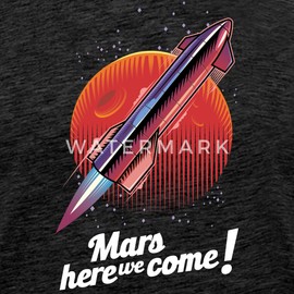 Spreadshirt Marcus House Merch Mars Here We Come Rocket Men's Premium T-Shirt, 2XL, Charcoal Grey
