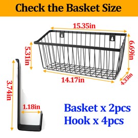 LeleCAT Grid Storage Baskets with Hooks, Over Cabinet Door Organizer, Wire Basket Hanging Storage Organizer, Kitchen Bathroom Organizer (Black, Extra Large)
