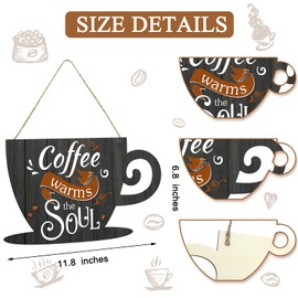 Jetec Coffee Bar Business Door Sign Wooden Wall Hanging Sign Rustic Farmhouse Cup Plaque Coffee Warms The Soul for Shop Store Window Restaurants Decoration 11.8 x 6.8 Inches
