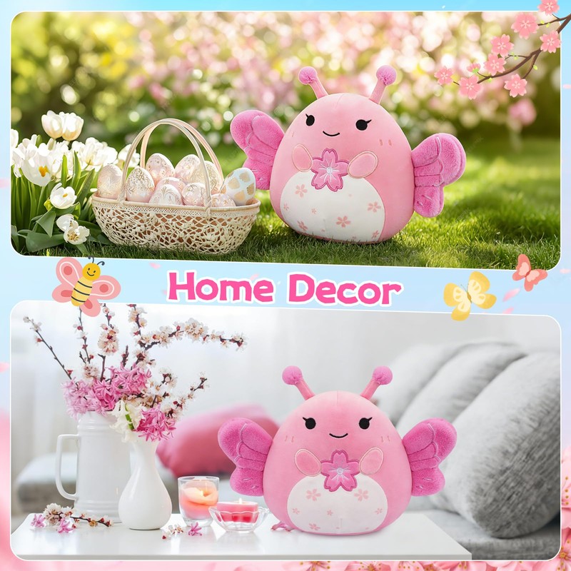 Mowatusy Spring Stuffed Animal Plush,Soft Butterfly Plush Wings Holding Sakura,Cute