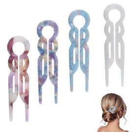 4PCS U-Shaped French Hair Pins for Women - Acetate Hair Clips for Thick, Thin, Fine Hair - Decorative Bun Styling Barrettes in Black & Blonde(E)