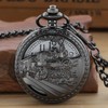 Black Hollow Right Locomotive Quartz Men's Pocket Watch, Arabic Numeral