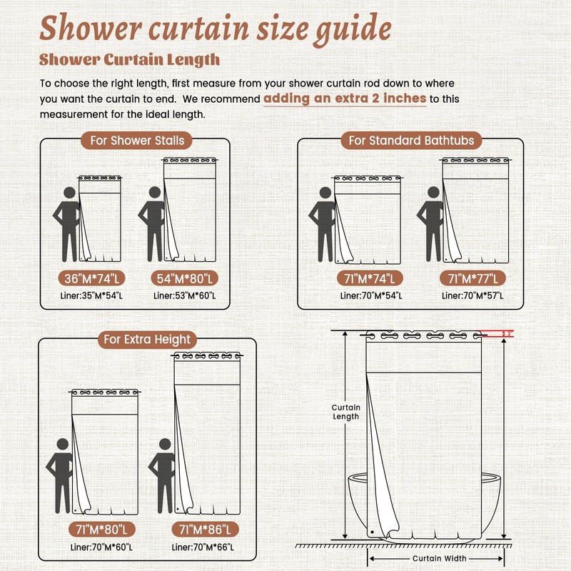 WONICY No Hooks Luxury Shower Curtain Set with Snap-in Liner,