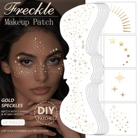 24 Sheet Face Temporary Tattoos Gold Freckles Face Tattoo Makeup Glitter Sparkle Face Fake Tattoos Waterproof Face Glitter Speckles Christmas Temporary Tattoos for Women (Gold)
