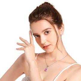 LMXXVJ Women's Pendant Necklaces Gift Jewelry - Fire Pink Cubic Zirconia Gem Necklace Jewelry Fashion Valentine's Day Birthday Anniversary Prom Necklace Gift for Women Mom Wife Sister Best Friend Daughter Girlfriend Girl ,Silver-Tone