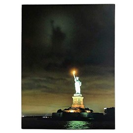 BANBERRY DESIGNS Patriotic Wall Art - Statue of Liberty LED Light Up Picture - Canvas Print with Ellis Island and Along The Night Sky - American Decor- New York City Artwork