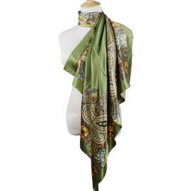 vabovin Silk Feeling Scarf Large Square Satin Head Scarf for Women 35 × 35 inches (Olive Green Cashew)
