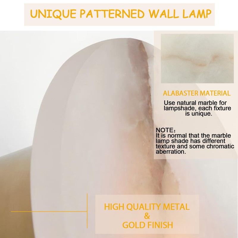 VANZARLA Gold Modern Wall Sconces for Bathroom, 1-Light Alabaster Sconce