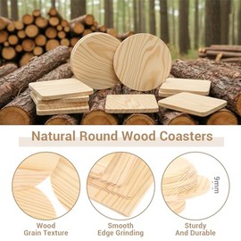 Sibba 52 posavasos de madera sin terminar, posavasos de madera en blanco de 4 pulgadas para manualidades con 300 almohadillas antideslizantes,...     