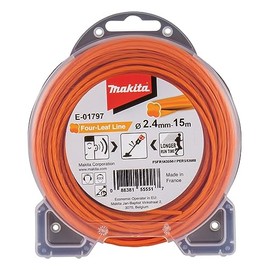 Makita E-01797 Four-Leaf 2.4 mm x 15 m Trimmer Line Nylon Orange Noise Reducing Increased Running Time Especially for Cordless Grass Trimmers and Cordless Brush Cutters