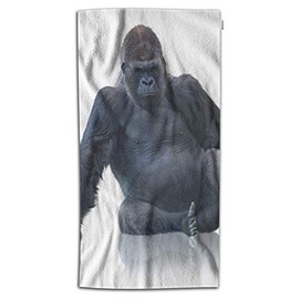 Moslion Black Silverback Gorilla Bath Towels Clearance 64Lx32W Inch Gorilla Sitting On White Background Wild Animal Bath Hand Towel Decorative Bath Towels Soft Polyester-Microfiber for Bathroom