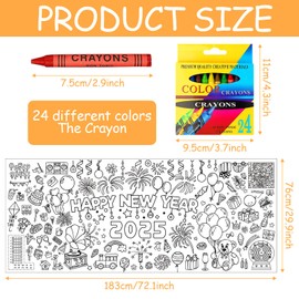 Papier-Tischdecke zum Ausmalen, Silvester Deko 2025, Happy New Year Ausmal-Tischdecke, Ausmaltischdecke Kinder, Silvester Tischdecke, Silvester Basteln Kinder für Neujahr Supplies, Silvesterdeko