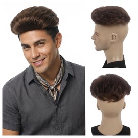 H&Bwig Men Short Toppers Hairpiece Clip in Hair Extensions for Covering White Loss Hair Toupee (Brown6060#6-10)