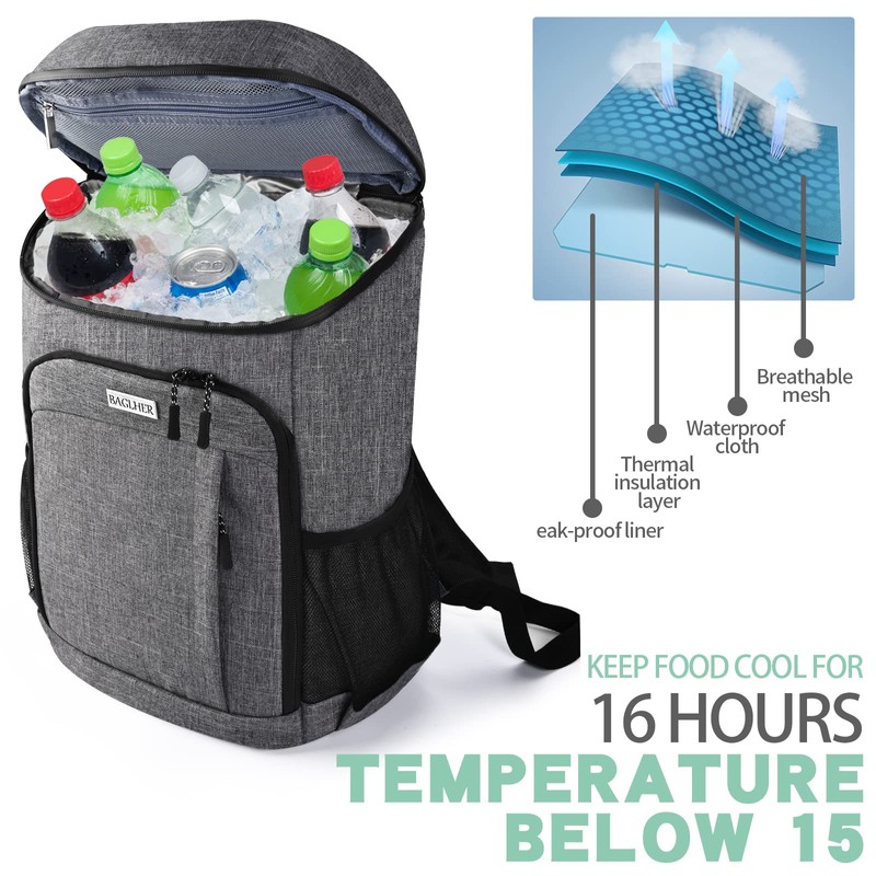 BAGLHER Cooler Backpack, Leakproof 30 Cans Insulated Soft Cooler Bag,
