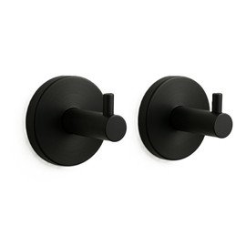 Vacuum Suction Cup Hooks – Heavy Duty No-Drill Towel & Coat Hanger for Bathroom, Kitchen, Door, or Wall – Stainless Steel Rack for Robes, Loofahs, Wreaths, Decoration – (Set of 2 Black L-Shape)