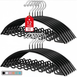 Besslly Heavy Duty Clothes Hangers, 12 Pack Sweater No Shoulder Bump Hangers, 16.5 Inch Metal Non Slip Coat Hanger for Closet Space Saving Hanger Organizer for Suits Dresses Jackets Bra Black