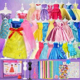 Anpro 650+ Pieces Girls Fashion Designer, Fashion Design Craft Set with Fabric, DIY Arts and Craft Set, Sewing Kits, Sketchbook, Fabric Scissors, Mannequin Craft Gifts, Girls 6 7 8 9 10 11 12+ Years