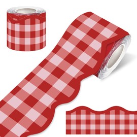100FT Checkered Bulletin Board Border-Scalloped Checkerboard Decorative Roll for Party Rolling Whiteboard, Walls, Windows, Doors, Lockers, Schools, Classrooms, Homeschool & Offices(Red)