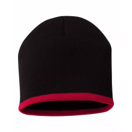 Sportsman Unisex 100% Acrylic One Size 8" Bottom-Striped Knit Beanie - SP09 - Black/ Red, One Size