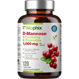 biophix D-Mannose 1000mg Capsules with Cranberry & Probiotics - D Mannose Supplements for Women - D-Mannose Pills for Urinary Tract & Bladder Health Support - Digestive Well-Being - 120 Vcaps