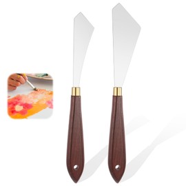 JJUNW 2Pcs Palette Knife Set, Stainless Steel Pallet Knives, Scraper Painting Knife Wooden Handle Palette Knife Baking, for Oil Canvas Acrylic Painting Supplies