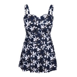 HDE Vestido de natación para mujer, estilo vintage, talla grande, con falda, Negro Blanco Magnolia, 28