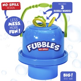 Fubbles Bubbles No-Spill Big Bubble Bucket | Bubbles for Toddlers and Kids of All Ages | Includes Fubbles Bubbles Bucket and 3 Bubble Wands, Made in The USA