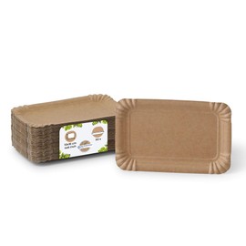 GREENBOX 50 paper plates, square, brown, 10 x 16 cm, sustainable, robust and recyclable, disposable plates for birthdays, barbecues and parties, sustainable forestry, disposable plates
