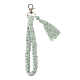 PATIKIL Boho Macrame Keychain with Tassel, Handmade Wristlet Bracelet Keychain Keyring Holder Key Wrist Lanyard for Women Girls, Green