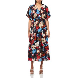 Halston Women's Short Sleeve V-Neck Chiffon Dress, Marine Multi