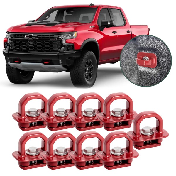 Fafern Tie Down Anchors Truck Bed Side Wall Anchor fit for 2007-2023 Chevy Silverado/GMC Sierra, 2015-2023 Chevy Colorado/GMC Canyon, Truck Bed Cargo Hooks, DZ97903, Aluminum, Red, 9pcs