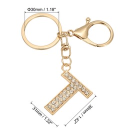 PATIKIL Initial Letter Key Chain, Letter A-Z Keychain Initials Keyring Cute Metal Crystal Alphabet Keyring for Keys Charm Handbag Purse Backpack, Golden (T)
