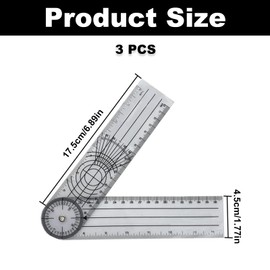 3PCS Clear Goniometers, Plastic Protractor Angle Finder, Angle Ruler with 7 Inch Arm, Angle Finder Protractor, Miter Angle Finder, Measurement Tool for School Office Measuring Work