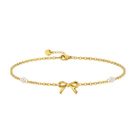 Elegance 11 designs Gold Bow Bracelets for Women Trend, Thin Dainty Gold Cute Charm Bracelet Waterproof Stainless Steel Summer Jewellery Gift for Women, 7", Stainless Steel, No gemstone