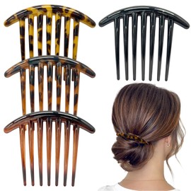 4PCS French Side Combs, French Hair Comb 7 Tooth Plastic Hair Comb Slides Twist Tortoise Leopard Retro hairpin for Women and Girls Styling Accessory