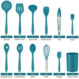 LIANYU 12-Piece Silicone Kitchen Cooking Utensils Set with Holder, Kitchen Tools Include Slotted Spatula Spoon Turner Ladle Tong Whisk, Dishwasher Safe, Dark Blue