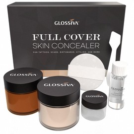 Glossiva Tattoo Cover Up Makeup Waterproof Concealer For Dark Spots, Scars, Vitiligo, And More - 2x30ml - Use on Body, For Legs, for Men and Women (2x30ml)