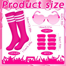 Demonwer 36 Pcs Women Knee High Socks Set 12 Pink Softball Socks 12 Eye Stickers 12 Sunglasses Sport Accessories for Youth Women Adult Sports Party Supplies