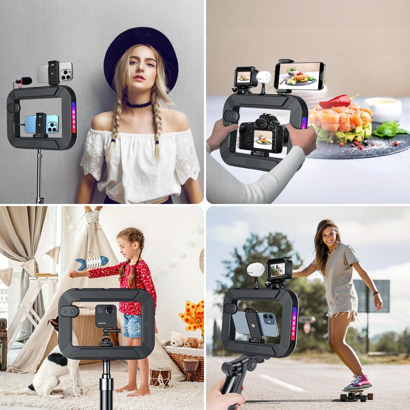 RGB Smartphone Video Rig with Light, Handheld Phone Camera Ring