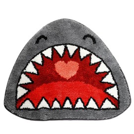 FGCOGOD Shark Bath Mats for Bathroom, Cool Rug Non-Slip for Shower, Soft and Absorbent Microfiber Bathtub Rug, Small Funny Unique Washable Floor Mats for Kids Room Aesthetic, Grey