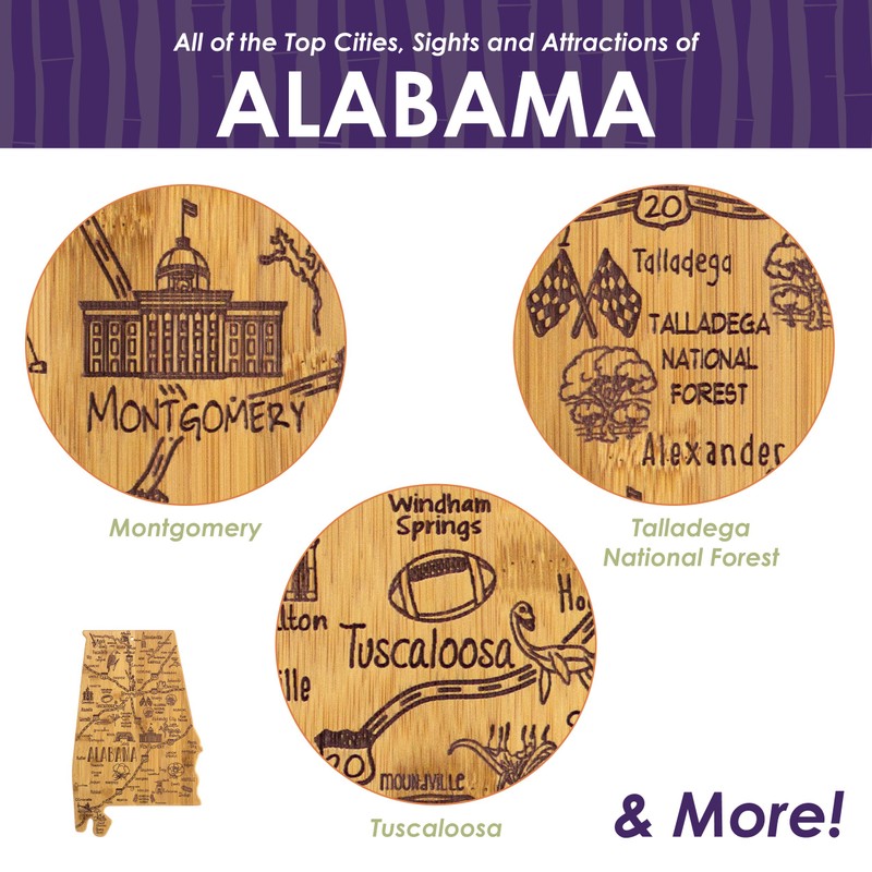 Totally Bamboo Alabama State Destination Bamboo Serving and Cutting Board