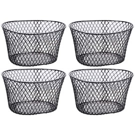 Small Metal Rectangular, Oval and Round Wire Baskets with or without Handles, Black and White, 4-ct Sets (Oval Black Without Handles)