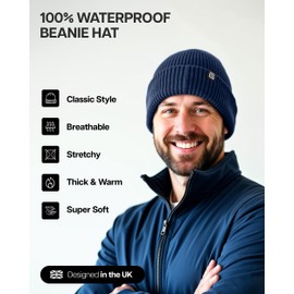 Giovici Wooly Waterproof Beanie Hat for Men and Women - Stretchy Fleece Lined Waterproof Beanie Hat - Thick Warm Mens Hats for Cold Winter Weather - Premium Beanie Hats for Men UK (Blue)