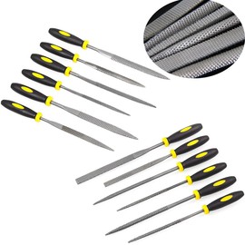 ADVcer Wood Rasp File Kit - 12 Assorted Small Metal Needle Files Set with Bristle Brush and Hand Strap Carrying Case (Rasps included 2 Sizes of Flat, Pointed Flat, Round, Half Round, Square, Triangle)