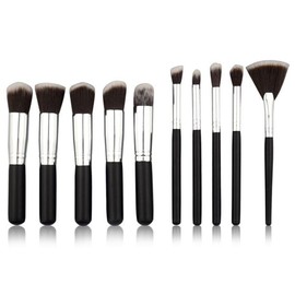D&D1 Silver Black 10-Piece Makeup Brush Set Black Silver IOW4DD5A4