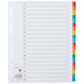 5 Star Maxi Index Extra-wide 230 micron Card with Coloured Mylar Tabs A-Z A4 White