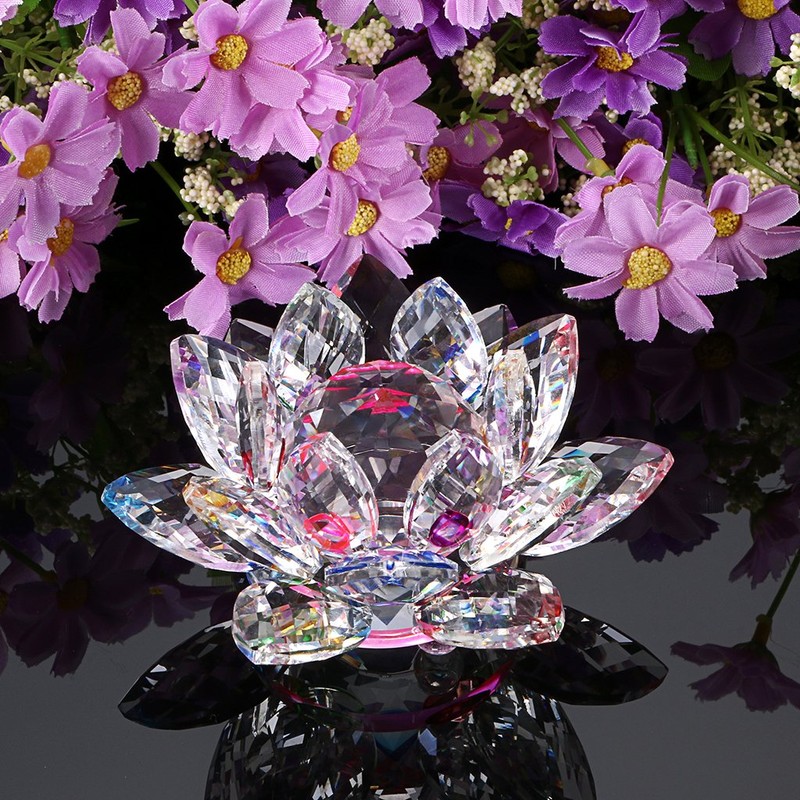 BSTKEY Colorful Crystal Lotus Flower Ornaments 130mm