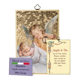 Fratelli Bonella | Sacred Picture on MDF Wood Made of Poplar Wood 8 mm of the Angel with Lantern with the Angel of God on the Back 10 x 15 cm | Made in Italy