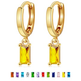 MISS RIGHT November Citrine Birthstone Small Huggie Hoop Dangle Earrings for Women Trendy, Dainty Gold Hypoallergenic Baguette Crystal Diamond Drop Earrings Valentines Gifts