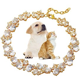 W/W Lifetime Bling Dog Chain Collar Tennis Cubic Zironia Collar for Puppy Kitty Gold Adjustable Cat Collar with Iced Out Crystal Diamonds Pet Collar (Gold, 10")